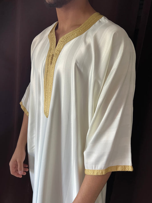 Qamis Marocain BLANC ET DORÉ